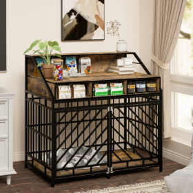 Large Dog Cage Furniture, Wooden Dog Crate with Divider