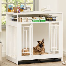 43.3 inch Dog Crate Furniture for Large Dogs, Wooden Dog Crate with Divider,Double Door Dog Kennel with Three Drawers Storages