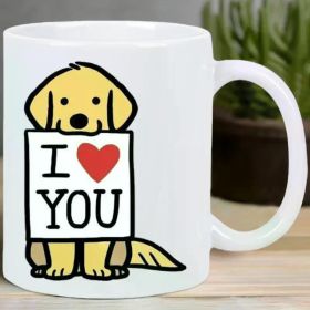 Ceramic Coffee Mug with "I Love You" Dog Design, Reusable Insulated Cup, Hand-Wash Only, Multipurpose Use, Ideal Gift
