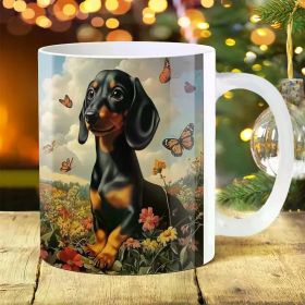 1pc Dachshund Dog Ceramic Mug 11oz - Double-Wall Insulated Travel Coffee Cup with Lid, Ideal Gift for Dog