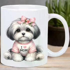 Adorable Dog Ceramic Coffee Mug, "I Love Mom" Print, Reusable Insulated Cup, Hand-Wash Only, Multipurpose