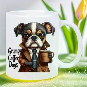 Grumpy Coffee Dogs" 11oz White Ceramic Mug - Reusable, Insulated Travel Cup with Detective Dog Design, Hand-Wash