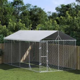 Outdoor Dog Kennel with Roof Silver