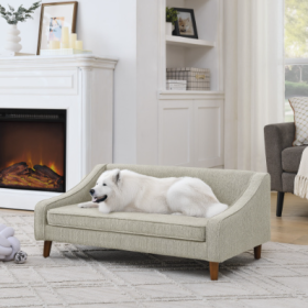 Durable Elevated Dog Sofa Bed,Pet Sofa With Modern Irregular Armrest Design,Comfortable Soft Dog Sofa (Color: Beige)