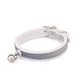 Pet Collar Safety Belt with Bell Small Dog Collar Safe Soft Velvet Pet Products Adjustable Belt (Color: Gray)