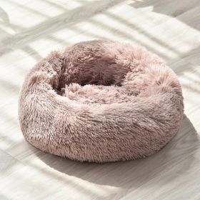 Super Soft Washable Long Plush Pet Kennel Deep Sleep Dog House Velvet Mats Sofa For Dog Basket Bed (Color: Brown, size: 50cm)