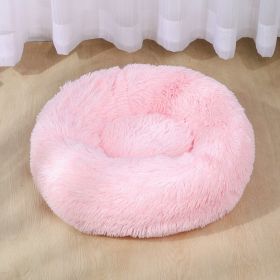 Super Soft Washable Long Plush Pet Kennel Deep Sleep Dog House Velvet Mats Sofa For Dog Basket Bed (Color: Pink, size: 70cm)