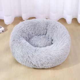 Super Soft Washable Long Plush Pet Kennel Deep Sleep Dog House Velvet Mats Sofa For Dog Basket Bed (Color: Light Gray, size: 40cm)