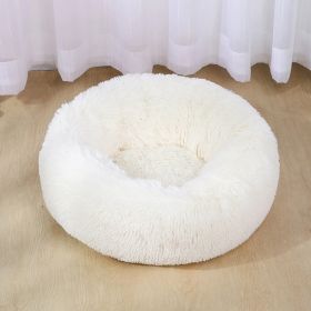 Super Soft Washable Long Plush Pet Kennel Deep Sleep Dog House Velvet Mats Sofa For Dog Basket Bed (Color: White, size: 50cm)