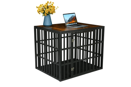 NEW HEAVY DUTY DOG CRATE FURNITURE FOR LARGE DOGS WOOD & STEEL DESIGN DOG CAGE INDOOR & OUTDOOR PET KENNEL 38X30X32INCH PET PLAYPEN WITH COVER METAL D (Color: as Pic)
